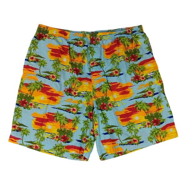 Vtg Caribbean Joe Summer Shorts Men's XL Blue Lightweight Beach Island Print - Picture 1 of 13